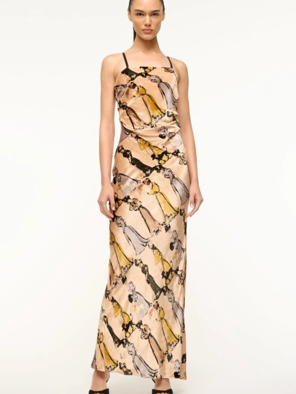 Staud Elle Ruched Velvet Bodycon Maxi Dress